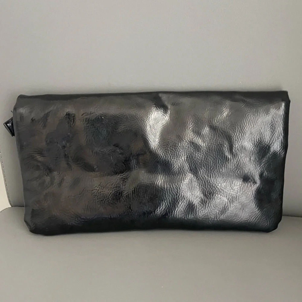 Black Foldover Clutch Purse Oversized Envelope Style Magnetic Snap Zipper